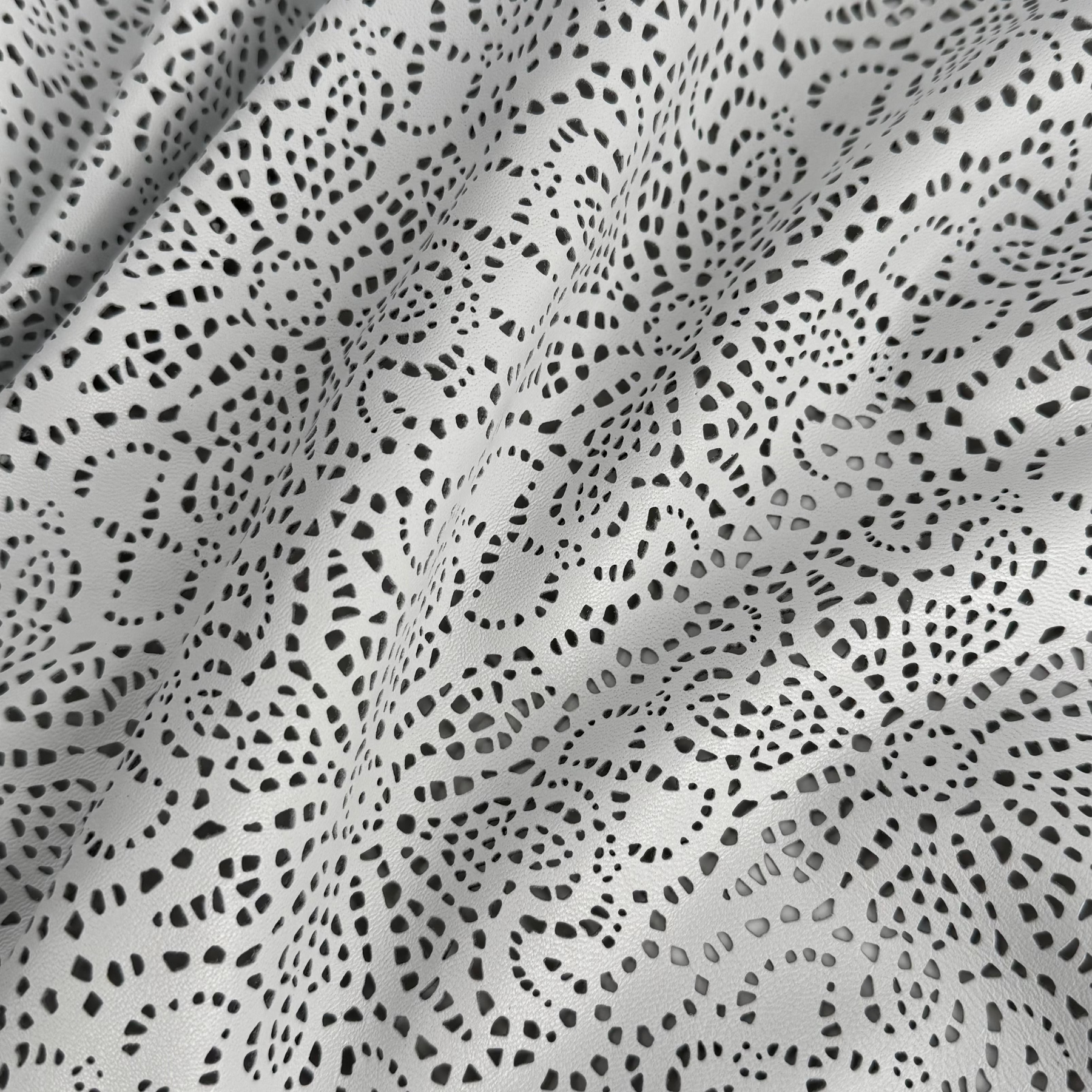 White Abstract Flower Perforated Lamb Leather | SALE