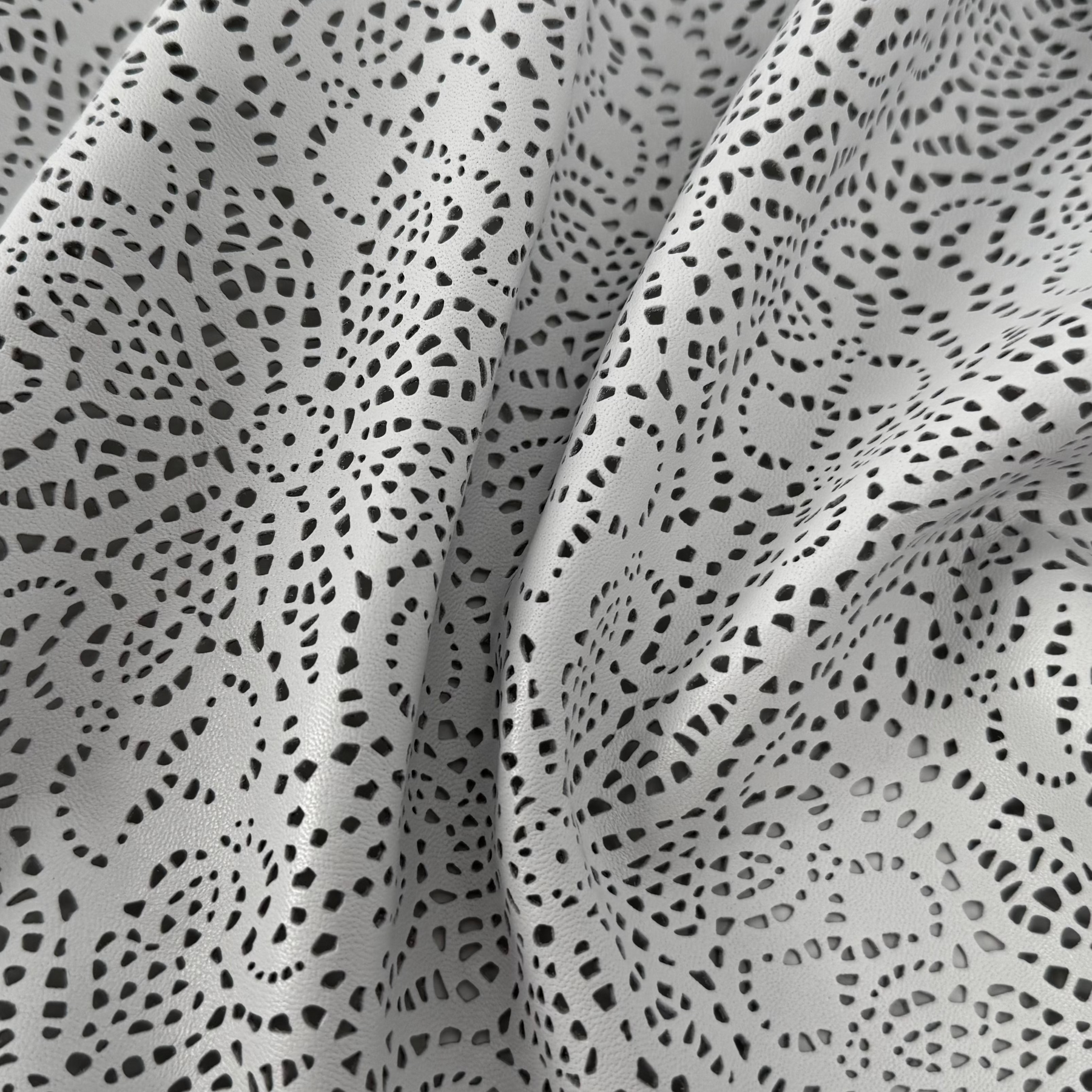 White Abstract Flower Perforated Lamb Leather | SALE