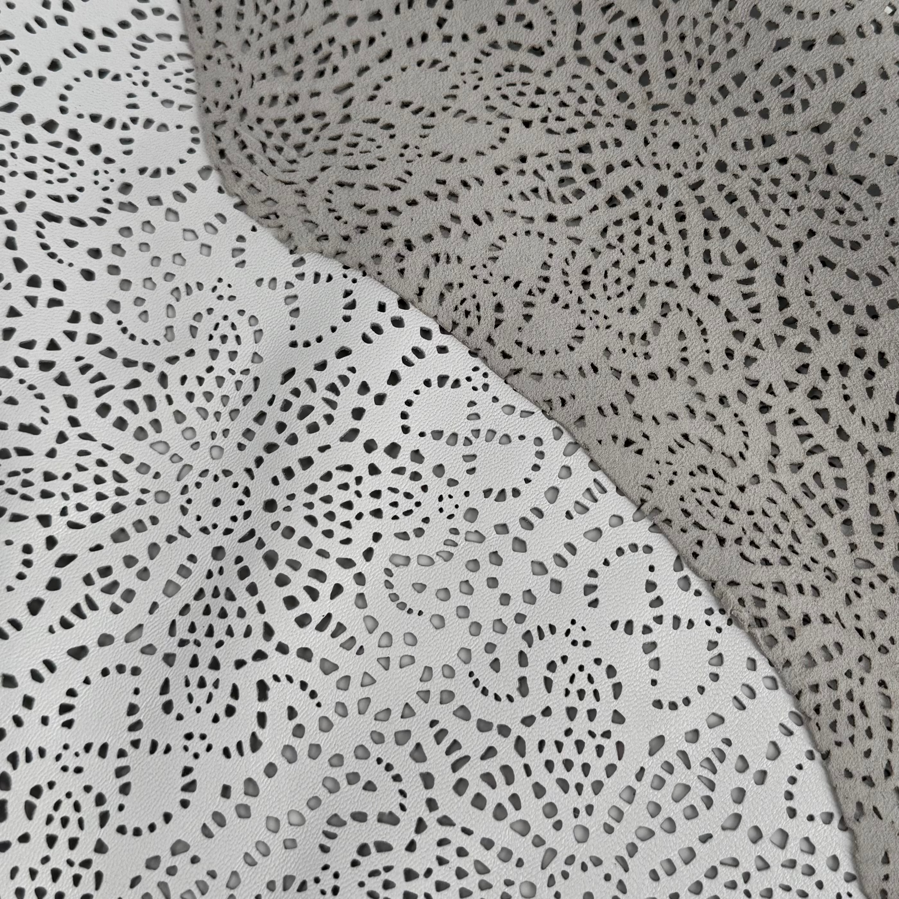 White Abstract Flower Perforated Lamb Leather | SALE