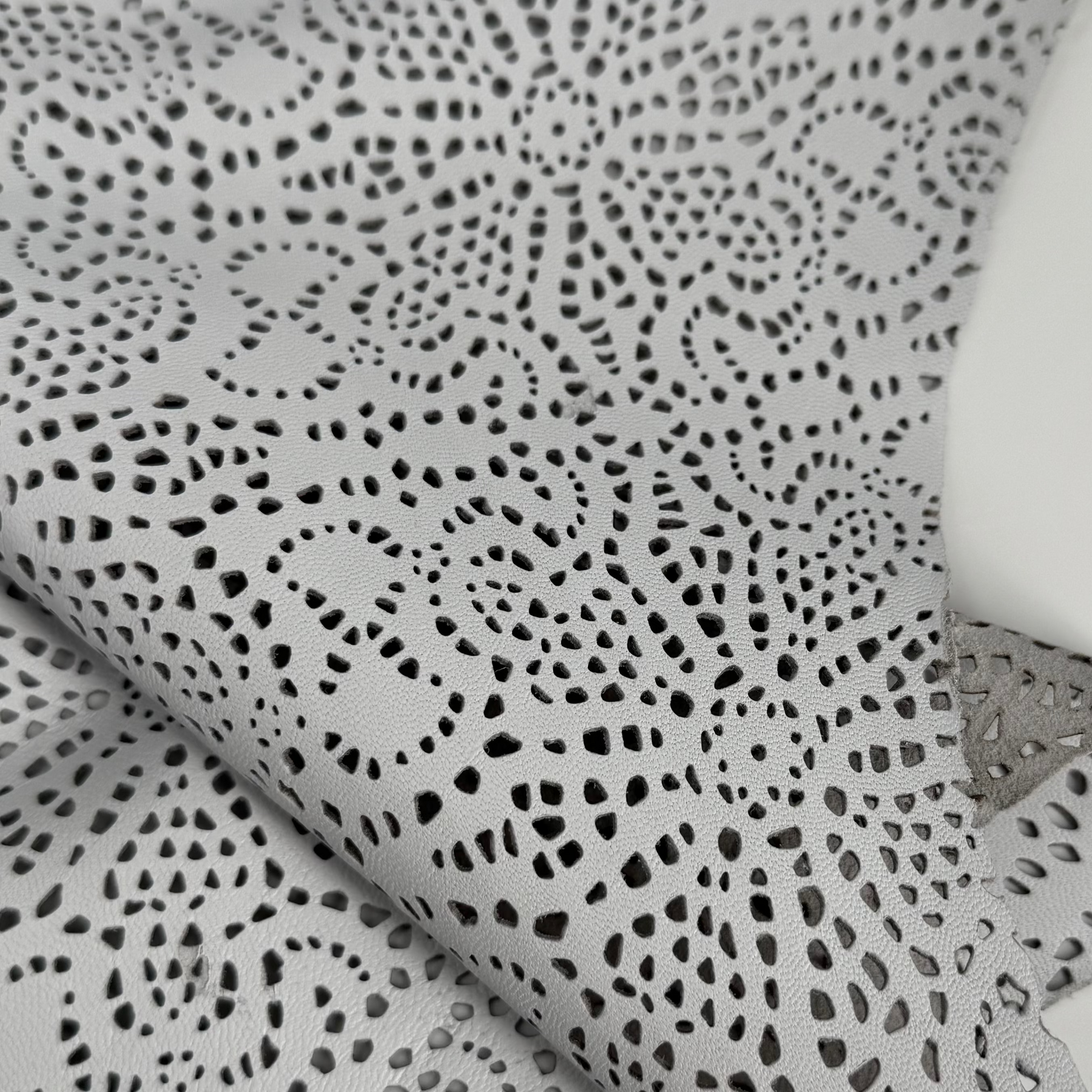 White Abstract Flower Perforated Lamb Leather | SALE