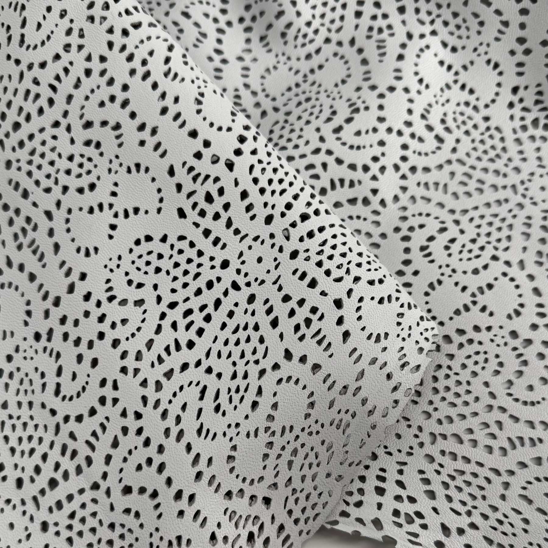 White Abstract Flower Perforated Lamb Leather | SALE