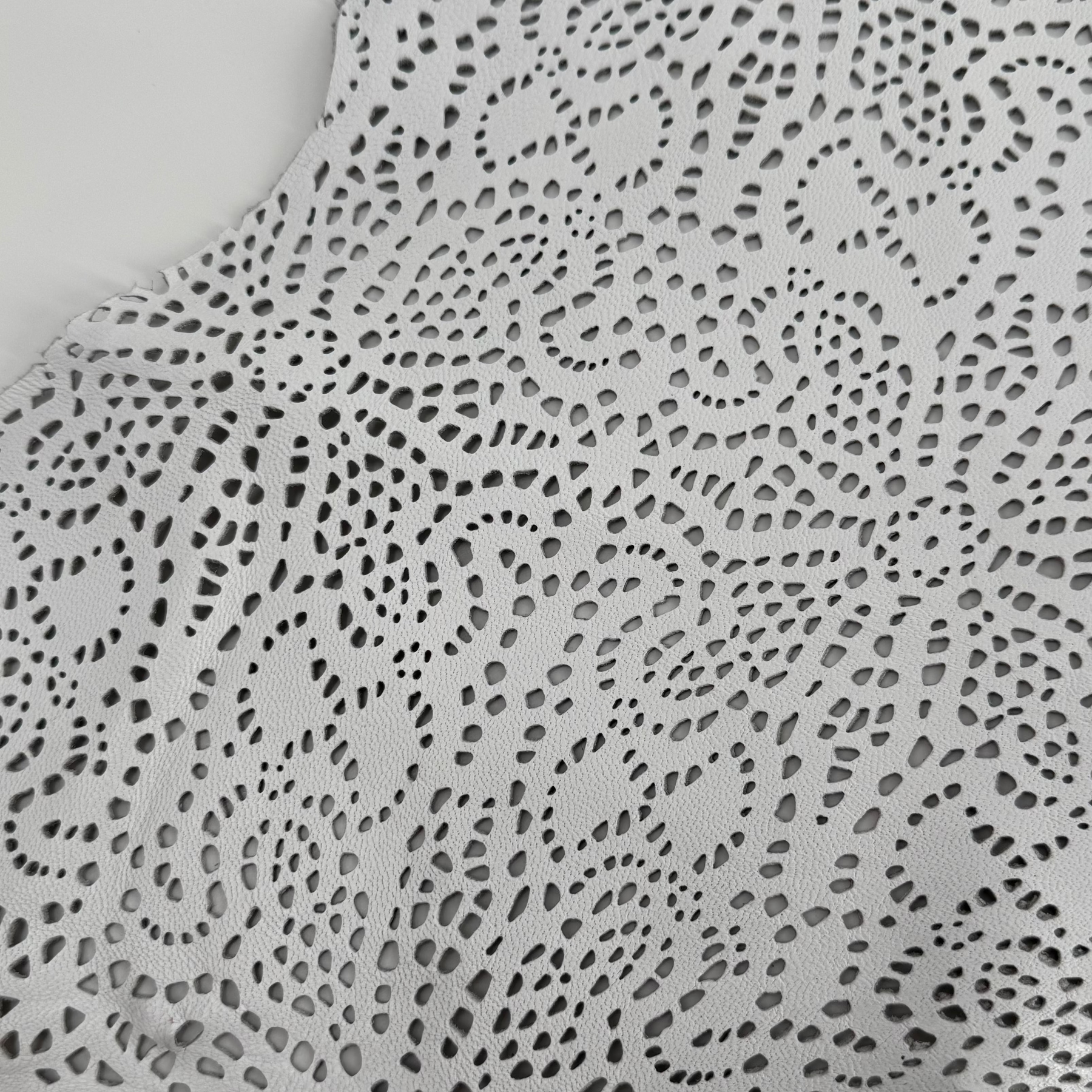 White Abstract Flower Perforated Lamb Leather | SALE