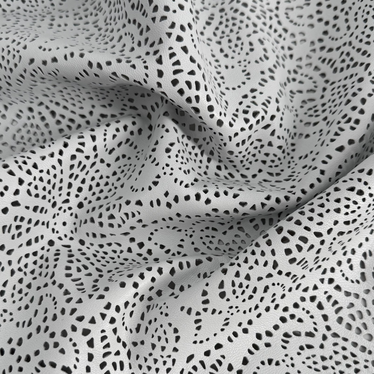 White Abstract Flower Perforated Lamb Leather | SALE