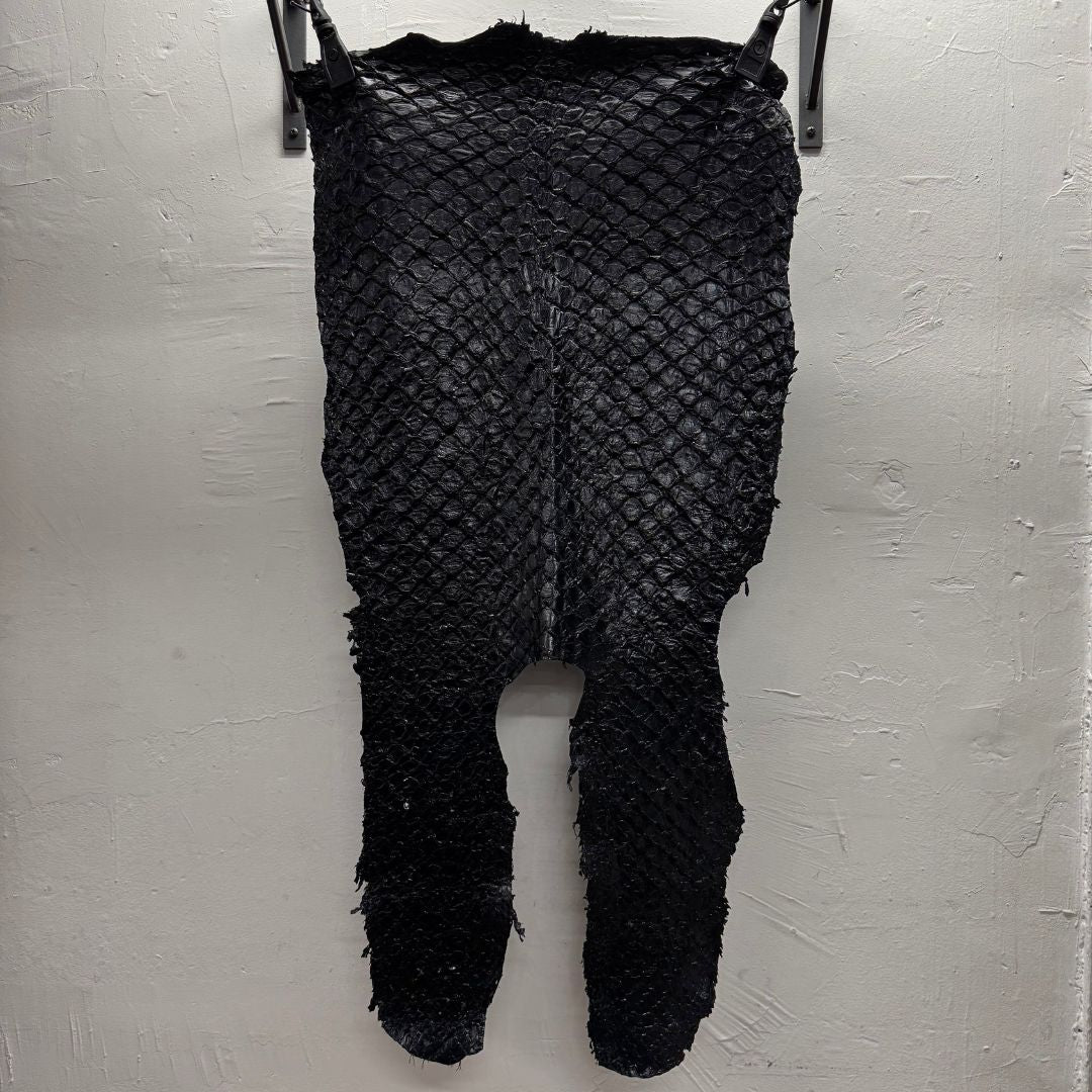 Inverted Pirarucu Fish Scale Leather | Black Suspended Shine