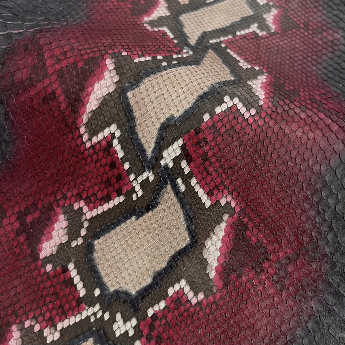 Matte Diamond Python Leather – Red, Taupe & Black | Front Cut
