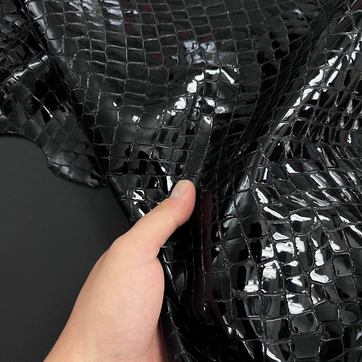 Croc Embossed Patent Cow Hide
