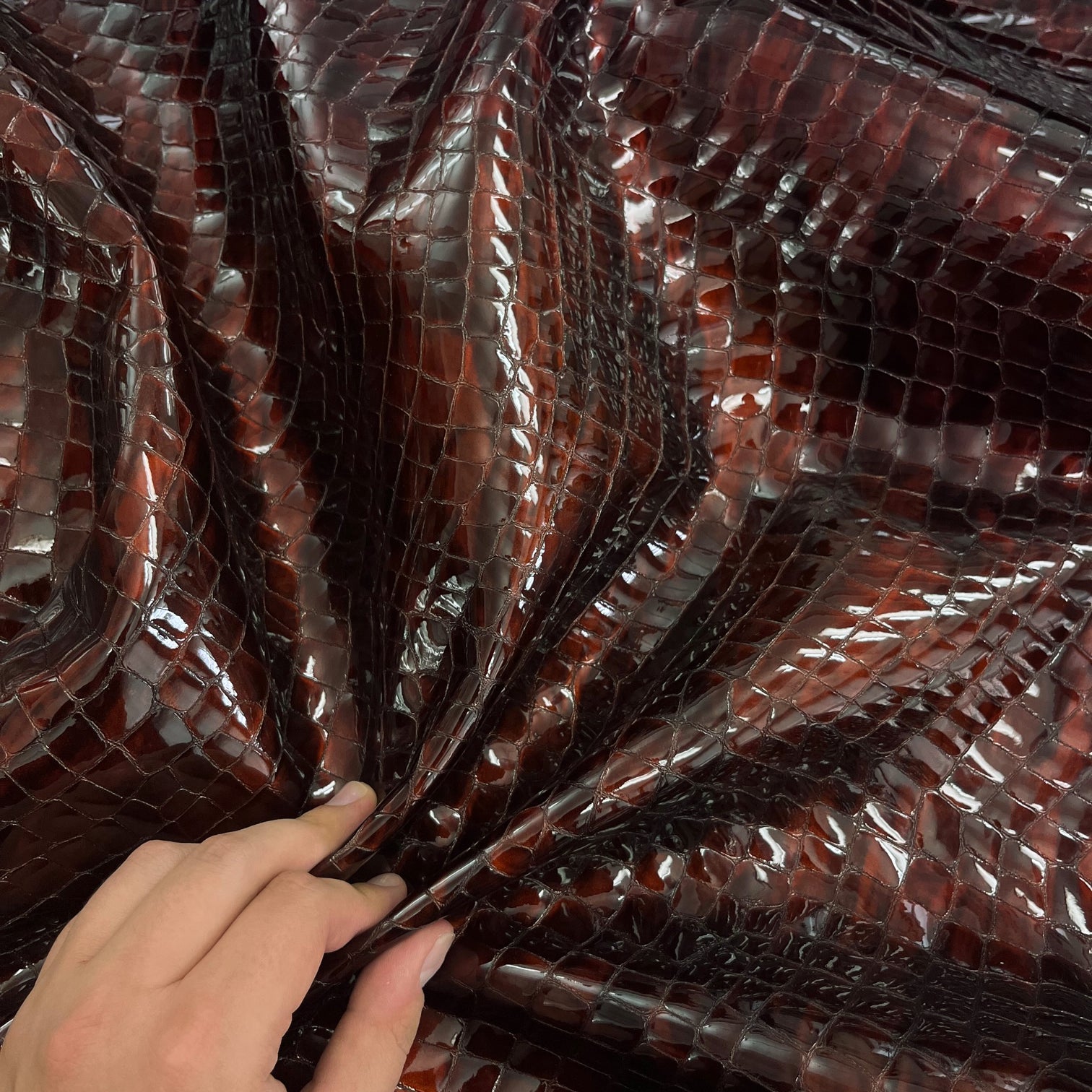 Croc Embossed Patent Cow Hide