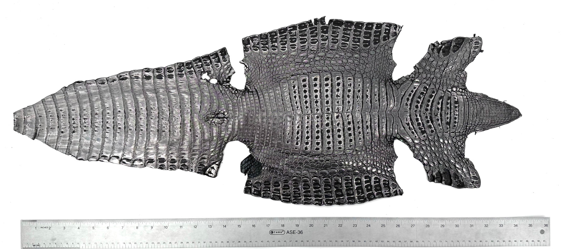 Black Distressed Metallic Caiman Crocodile Grade 2 - only 2 available | Sale
