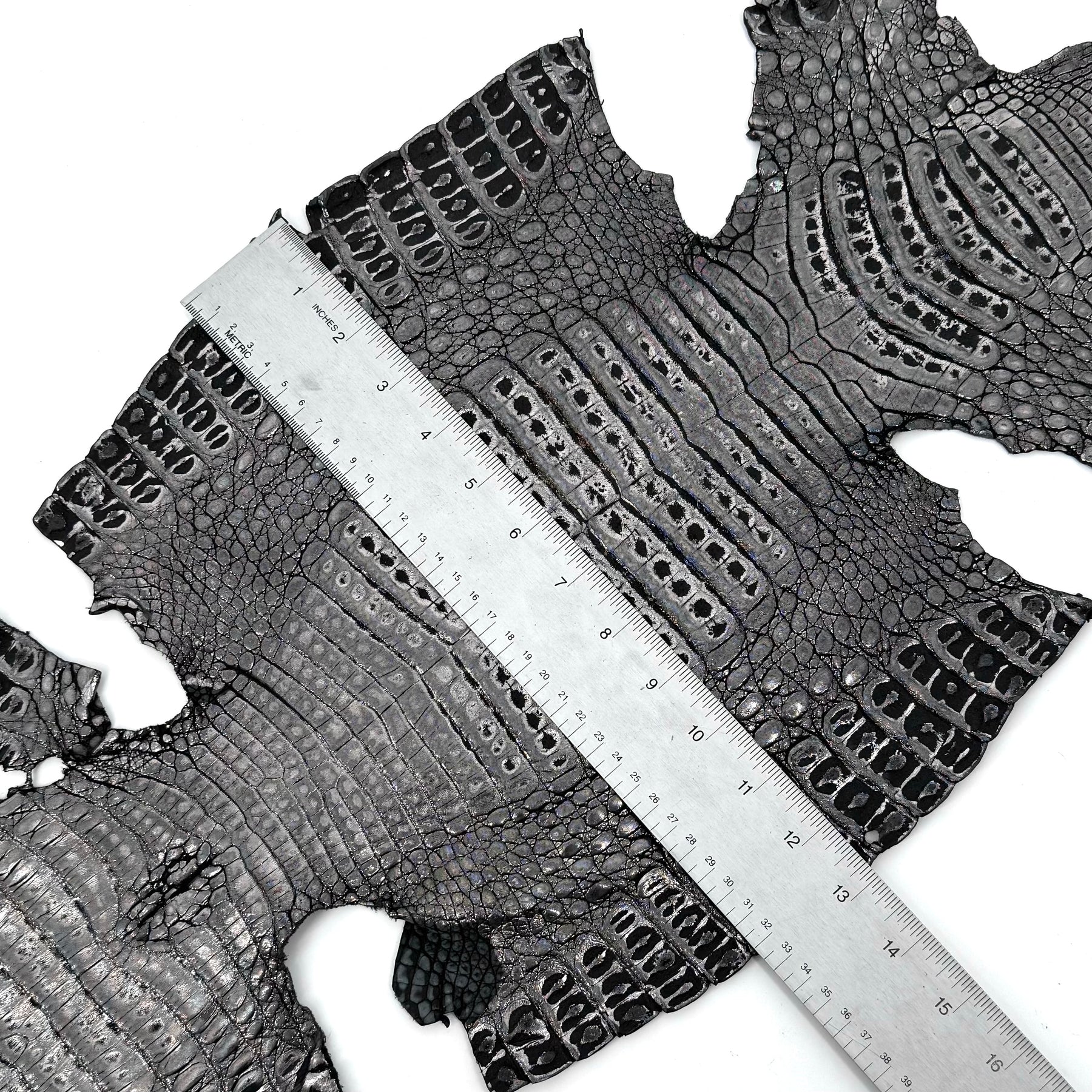 Black Distressed Metallic Caiman Crocodile Grade 2 - only 2 available | Sale
