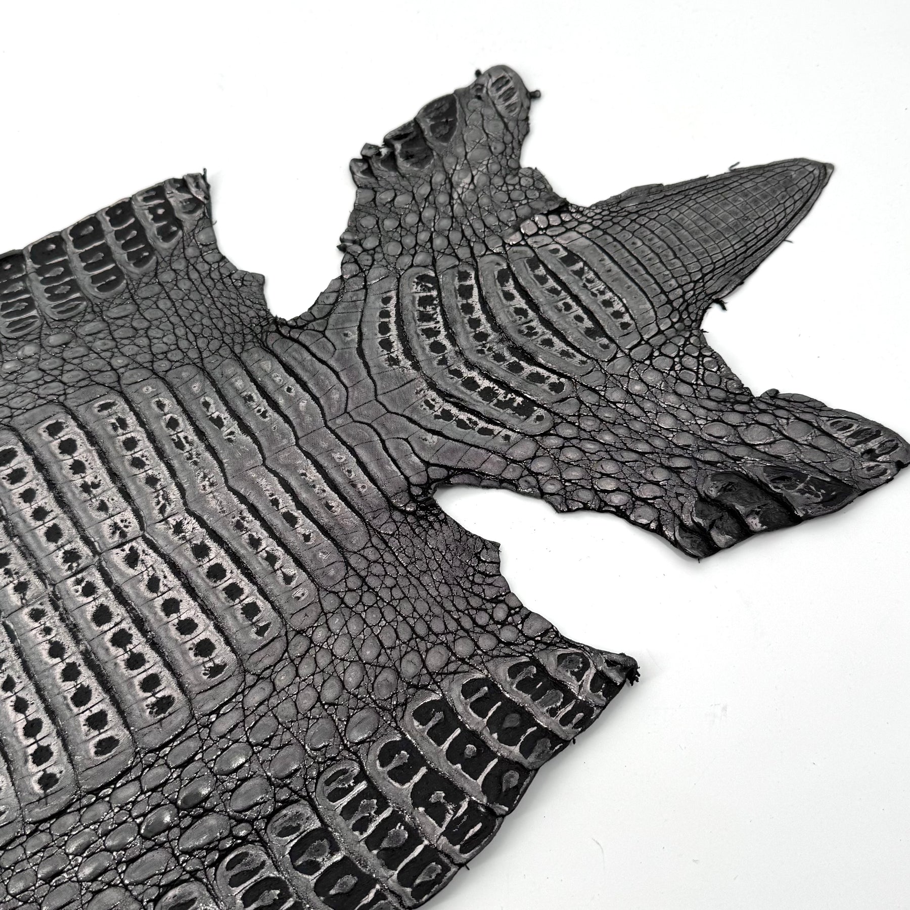 Black Distressed Metallic Caiman Crocodile Grade 2 - only 2 available | Sale