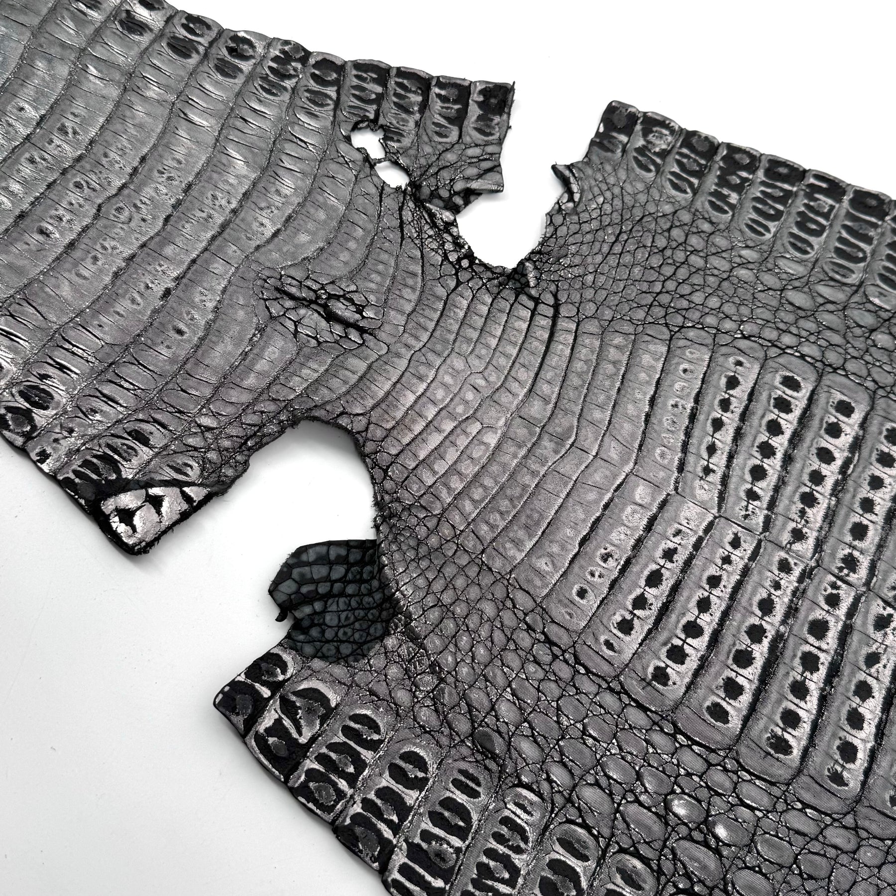 Black Distressed Metallic Caiman Crocodile Grade 2 - only 2 available | Sale