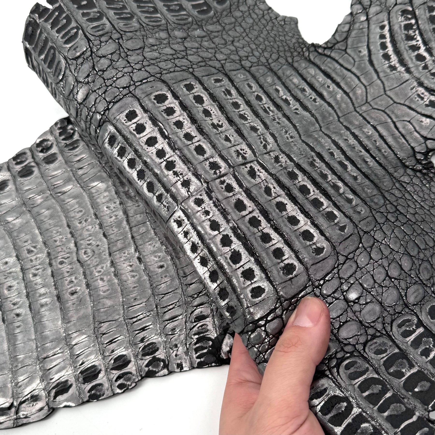 Black Distressed Metallic Caiman Crocodile Grade 2 - only 2 available | Sale