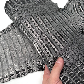Black Distressed Metallic Caiman Crocodile Grade 2 - only 2 available | Sale