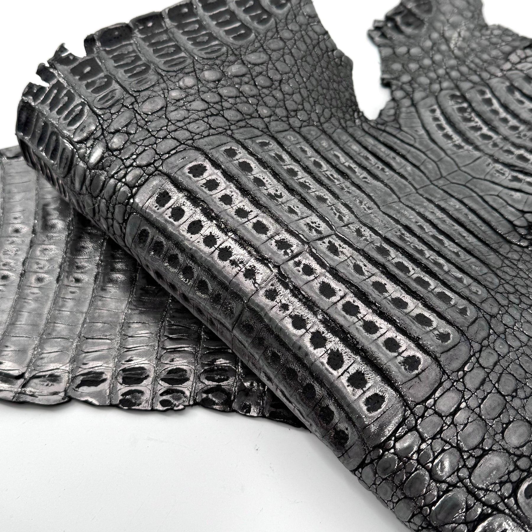 Black Distressed Metallic Caiman Crocodile Grade 2 - only 2 available | Sale