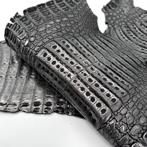 Black Distressed Metallic Caiman Crocodile Grade 2 - only 2 available | Sale