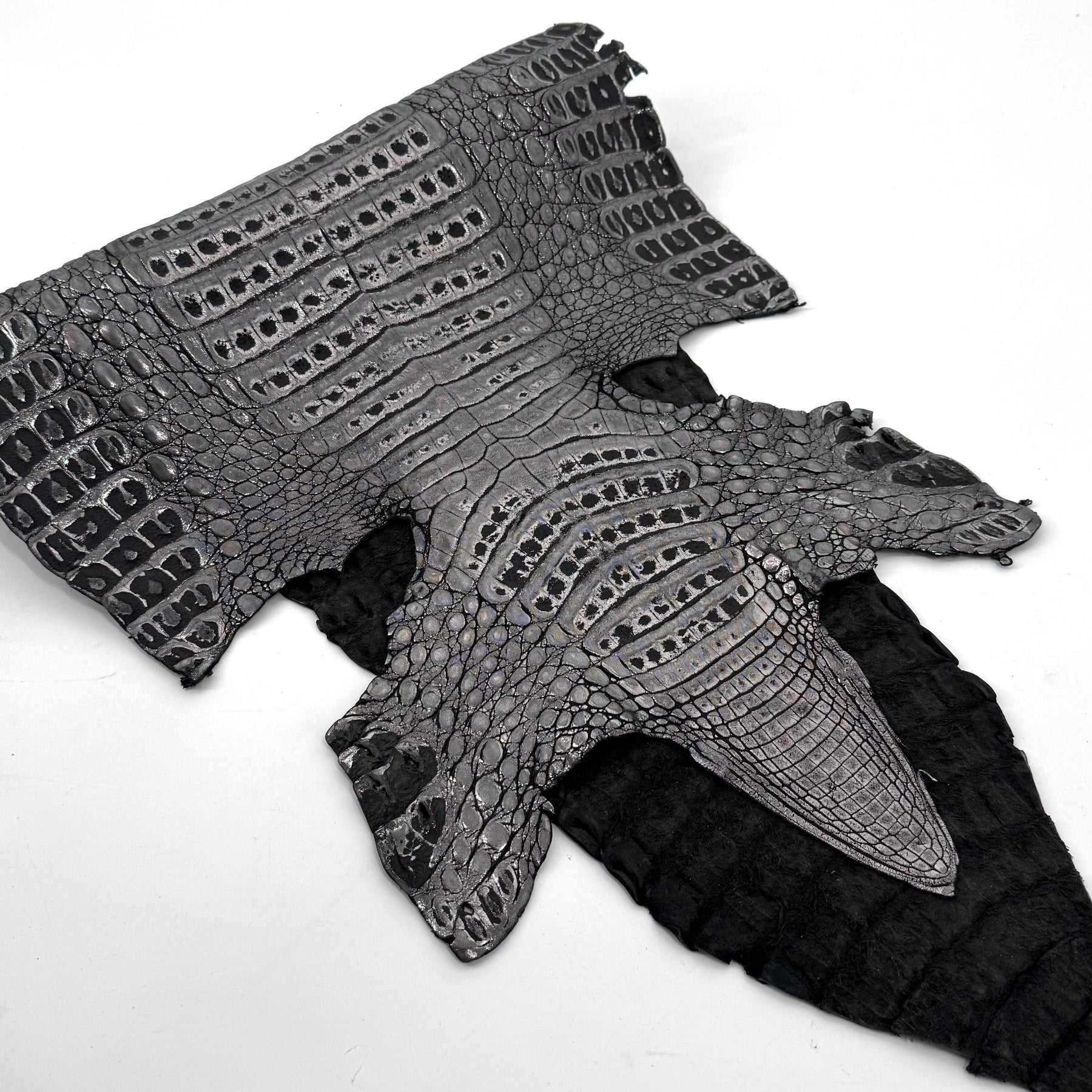 Black Distressed Metallic Caiman Crocodile Grade 2 - only 2 available | Sale