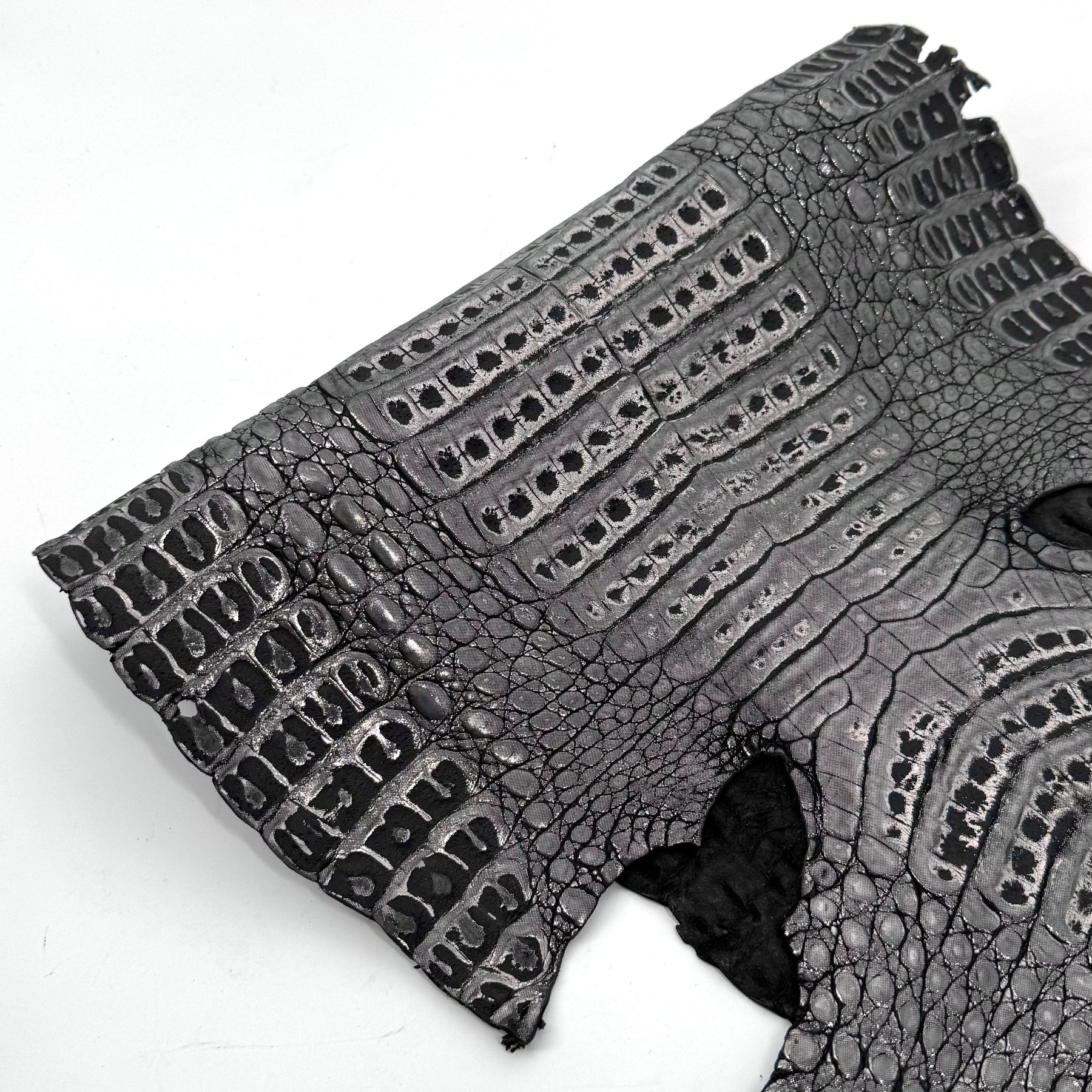 Black Distressed Metallic Caiman Crocodile Grade 2 - only 2 available | Sale