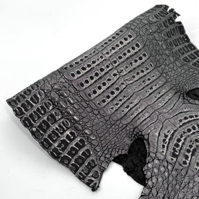 Black Distressed Metallic Caiman Crocodile Grade 2 - only 2 available | Sale