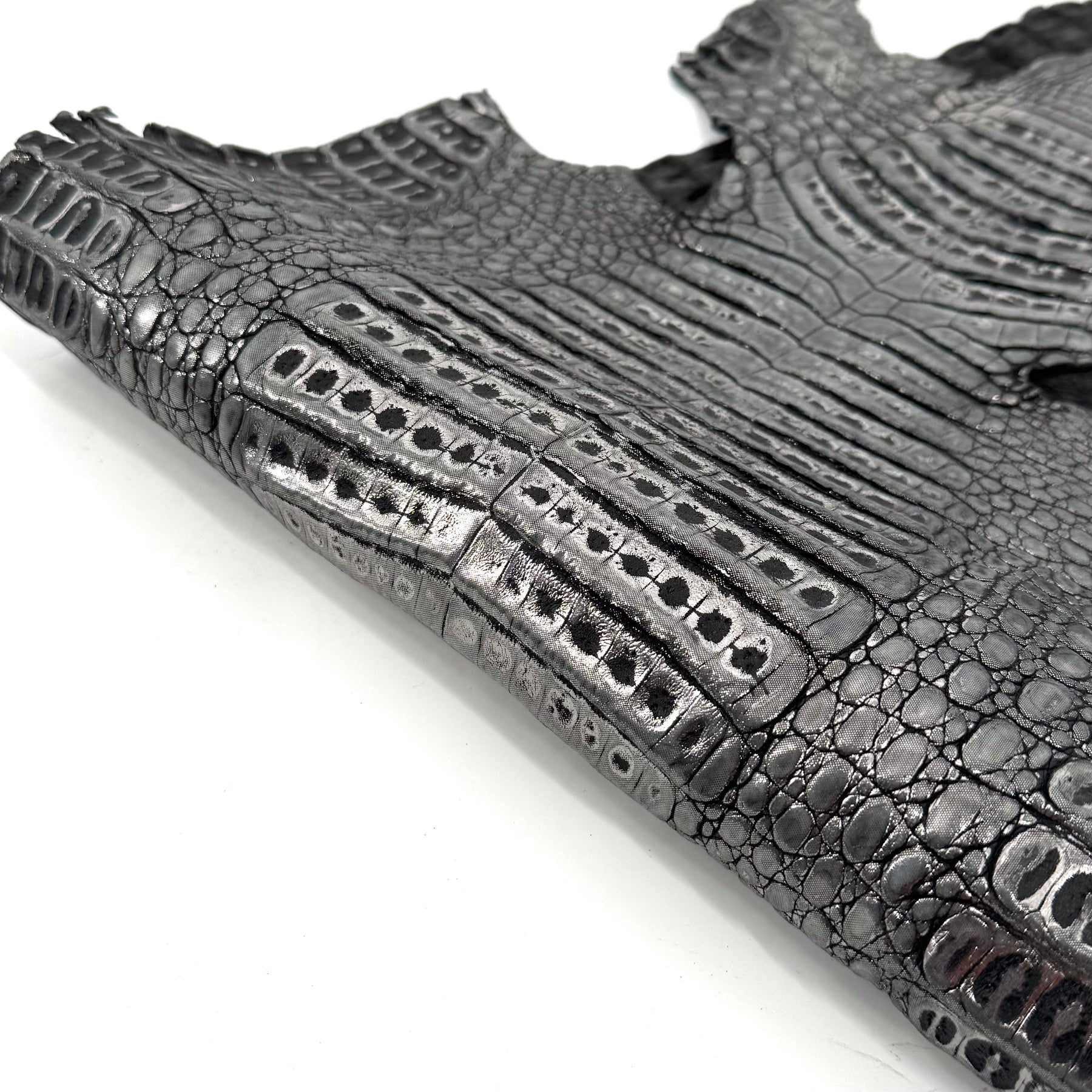 Black Distressed Metallic Caiman Crocodile Grade 2 - only 2 available | Sale