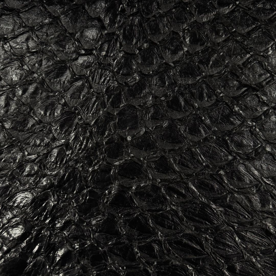 Inverted Pirarucu Fish Scale Leather | Black Suspended Shine