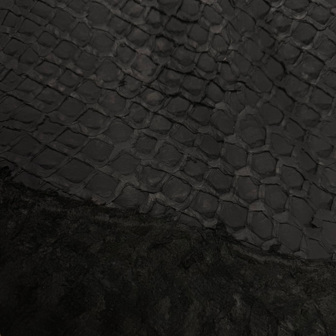 Inverted Pirarucu Fish Scale Leather | Black Matte