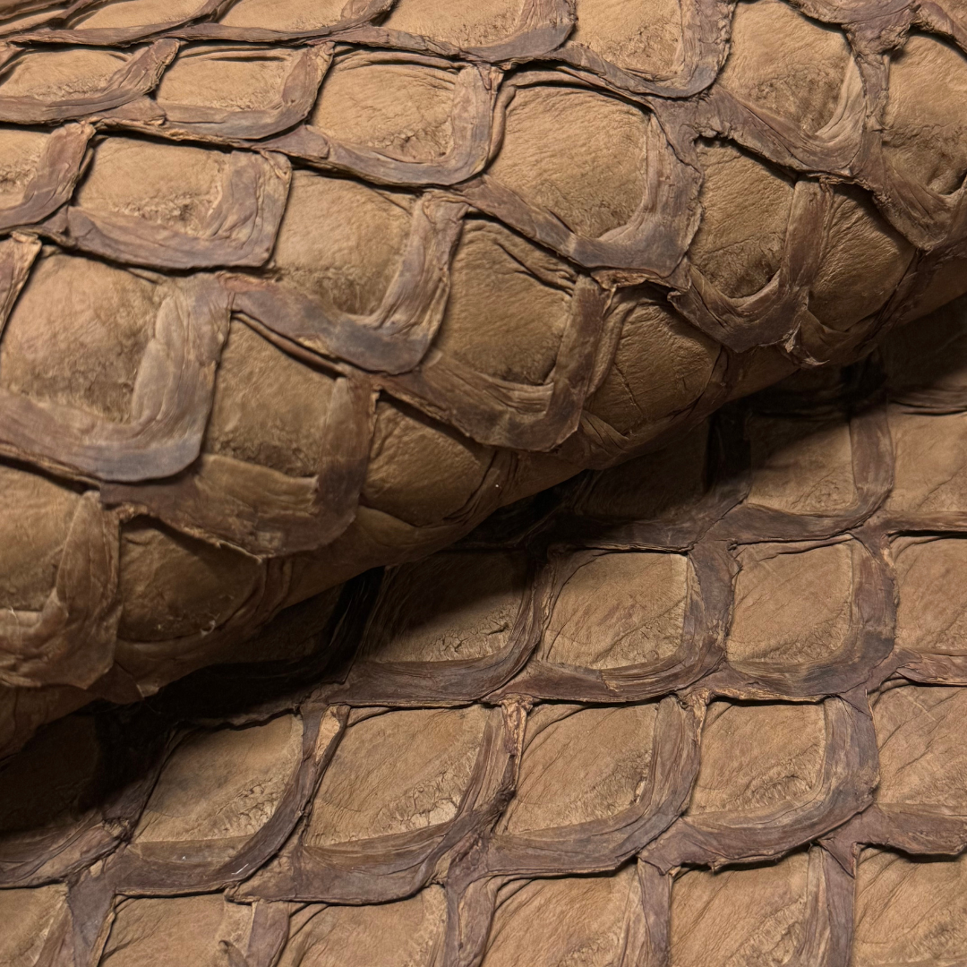 Inverted Pirarucu Fish Scale Leather | Cacao