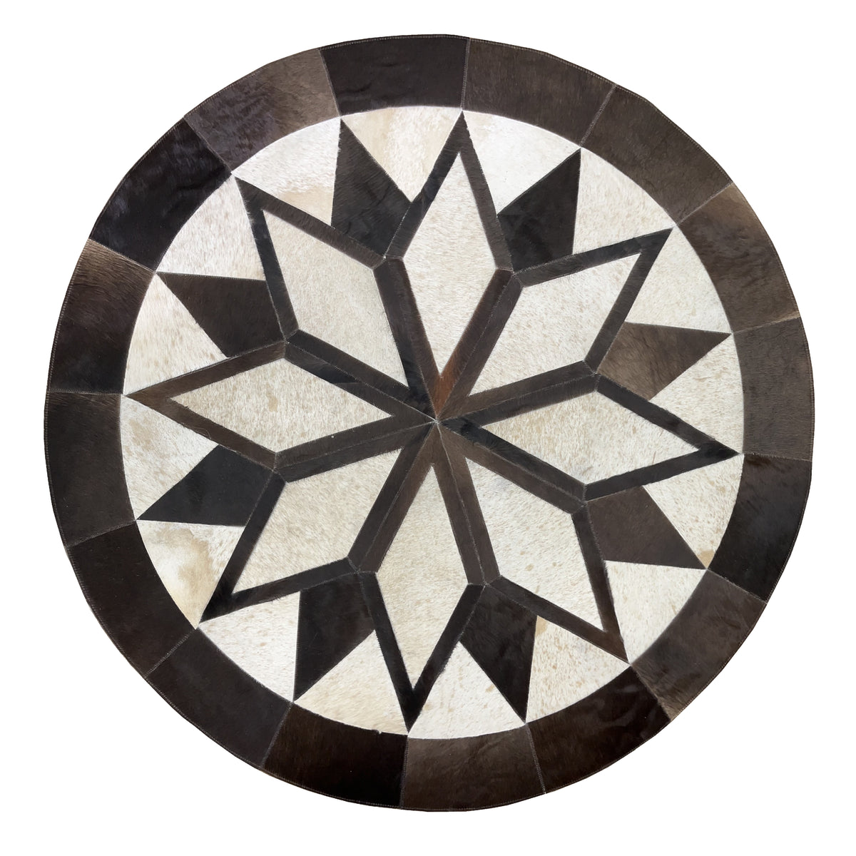 Natural Round Cowhide Hair-On Patchwork Area Rug