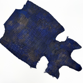 Gunmetal Blue Caiman Crocodile leather for high-end bags, shoes, and garments.
